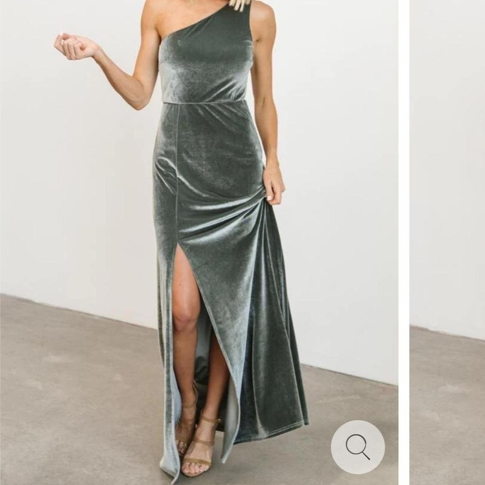 One-Shoulder Velvet Baltic Born Dress in eucalyptus NWT XL